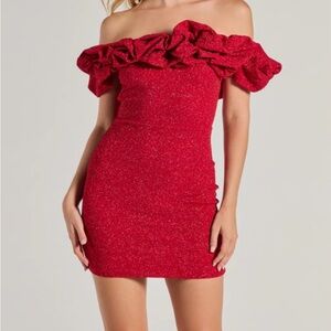 B Darlin Elegant Red Off-Shoulder Dress size 6 with tags